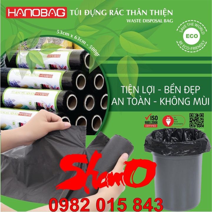 [01 cuộn] Cuộn túi rác đen (KT: 53cm x 63cm x 500g) – Màu đen – Túi dày sạch không mùi – Xé tay tiện lợi – Tự phân hủy