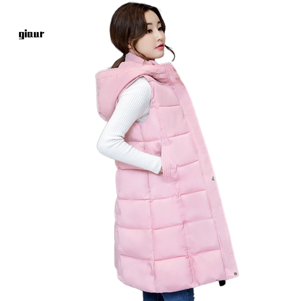 Áo khoác phao sát nách dáng dài chất liệu cotton dày dặn thời trang cho nữ