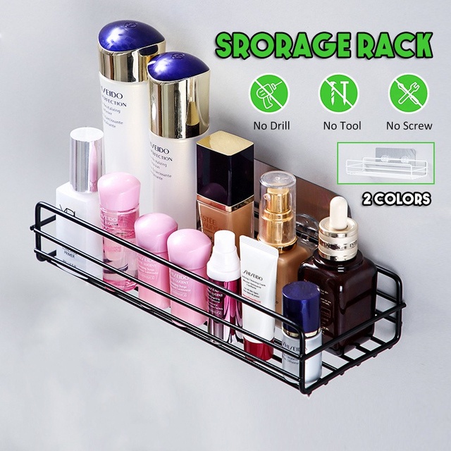 Giá để sữa tắm gắn tường không cần đục lỗ bằng sắt chống gỉ dùng trong phòng tắm