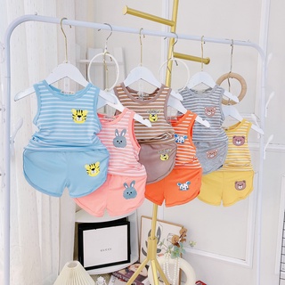 Bộ ba lỗ bé trai minky mom vải thun lạnh kẻ ngang họa tiết - áo ba lỗ cho bé mặc hè thoáng mát