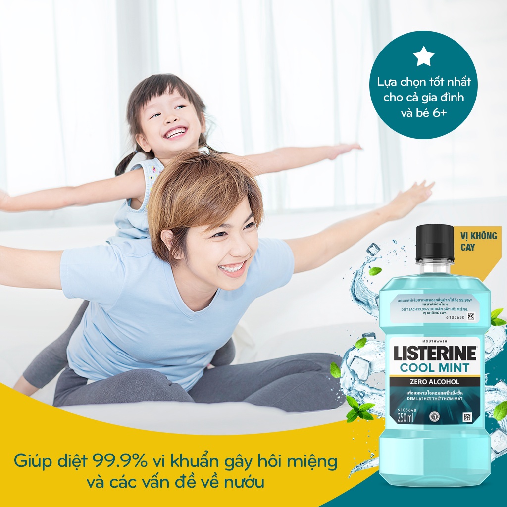 Nước Súc Miệng Không Cay Listerine Ngăn Ngừa Sâu Răng Hơi Thở Thơm Mát Làm Trắng Răng Cool Mint Zero Alcohol–Khongcoson