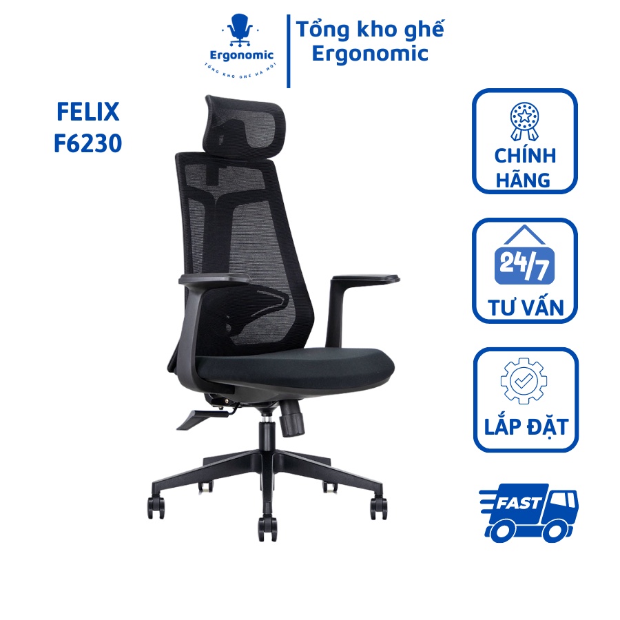 Ghế Công Thái Học Felix F6230A - Thiết Kế Hiện Đại, Có Tựa Đầu, Bảo Vệ Sức Khỏe