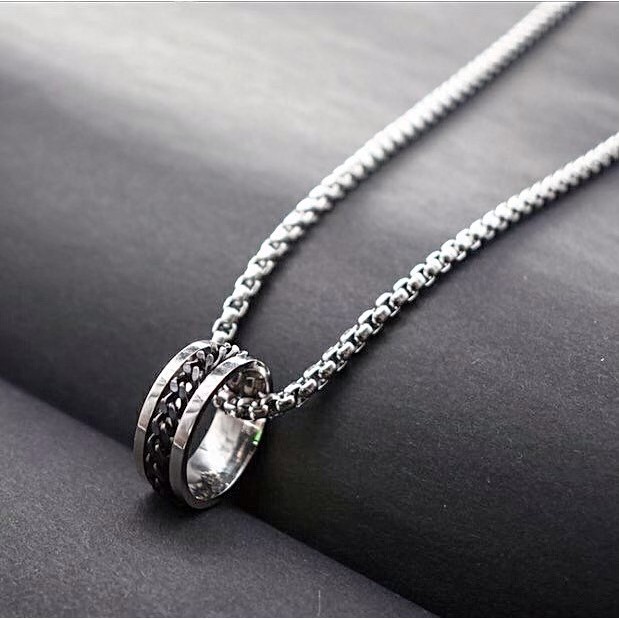 Ring Pendant Chain Necklace dây chuyền titan phối nhẫn xích không gỉ không đen siêu bền nam nữ unisex