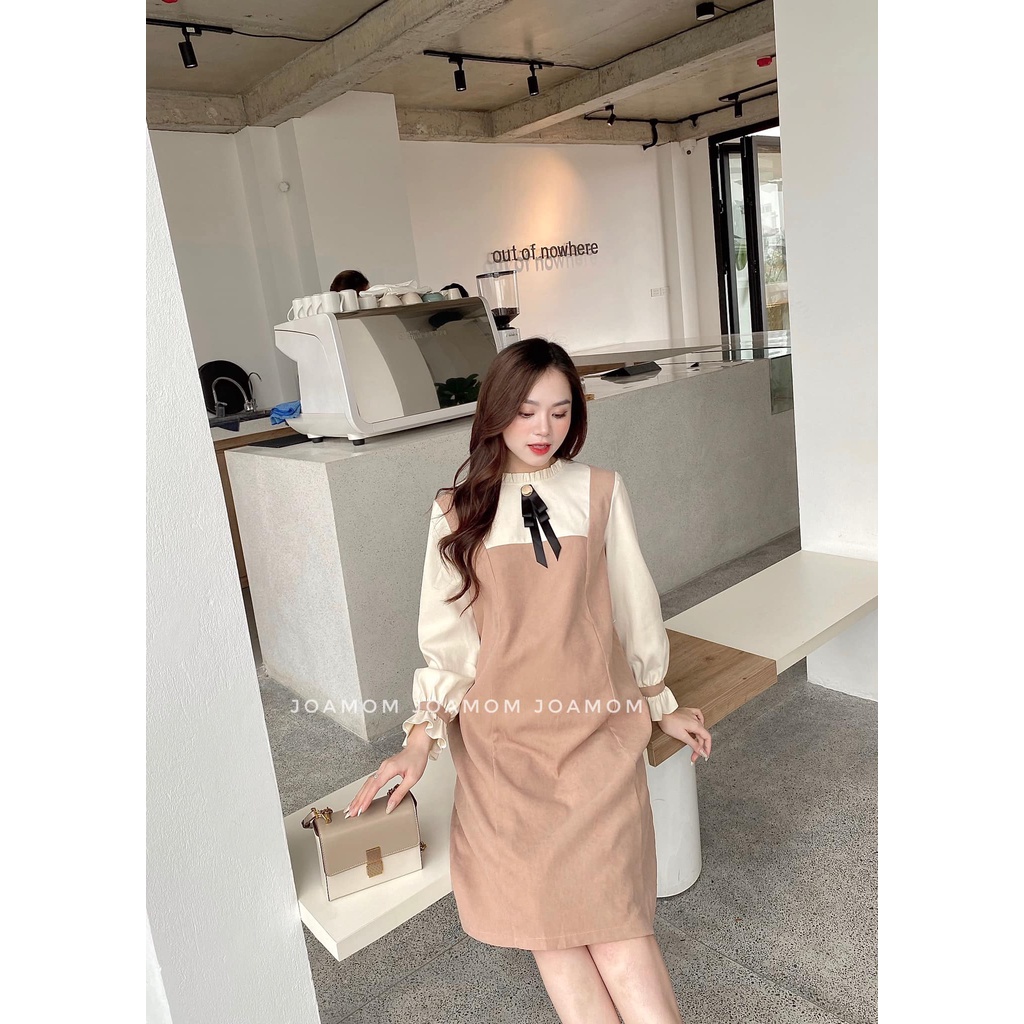 Váy đầm bầu phối giả yếm dài tay dày dặn cao cấp Joamom