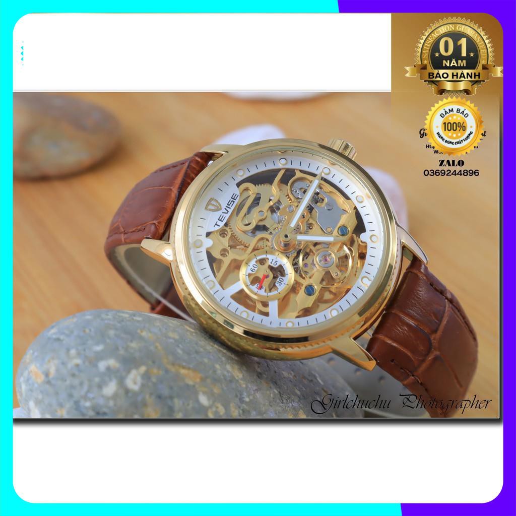 Đồng hồ cơ nam Tevise da nâu với máy chạy cơ tự động, kiểu dáng mới mẻ, phong cách trẻ trung, lịch lãm [ Đồng Hồ Cơ ] | BigBuy360 - bigbuy360.vn
