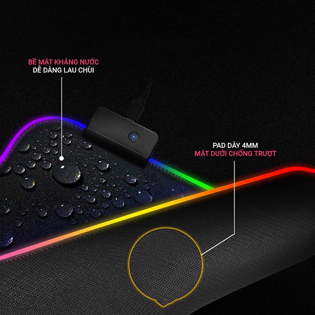 Miếng Lót Chuột Gaming Có Đèn Led RGB Đổi Màu Cực Đẹp Dành Cho Game Thủ - Bàn Di Chuột Chơi Game Chống Trượt - NEXTAGE