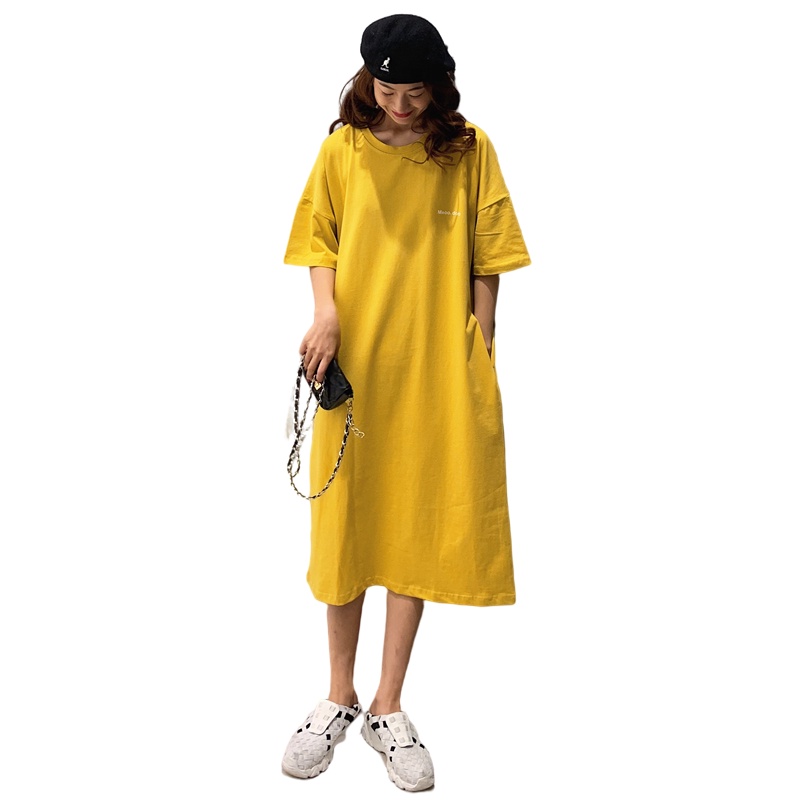 Đầm Thun Cotton Ngắn Tay Thời Trang Hàn Quốc Dành Cho Nữ