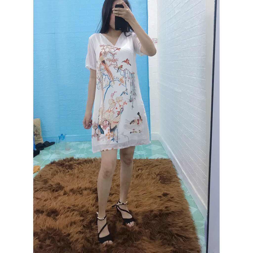 💥💥💥Đầm Sơ Mi 2 Lớp In Họa Tiết Chim Cò | BigBuy360 - bigbuy360.vn