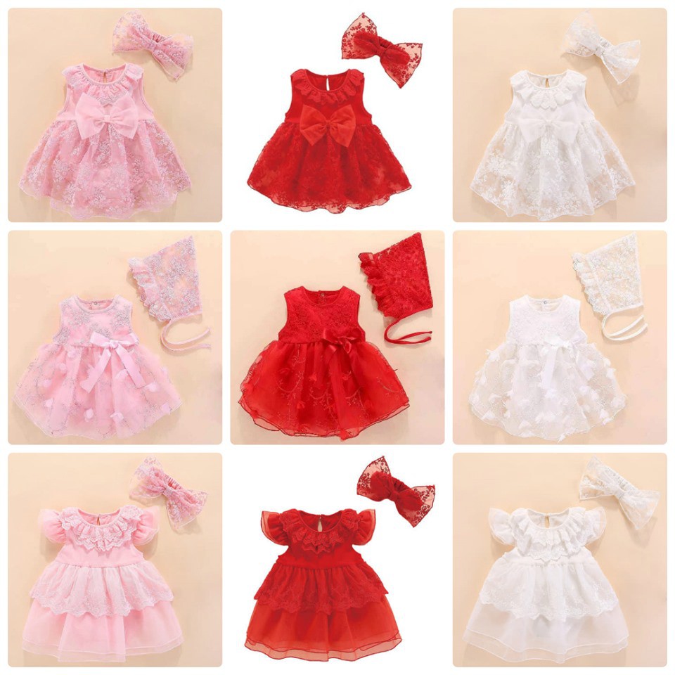 Váy kèm nơ, váy kèm mũ cho bé 0 - 12 tháng