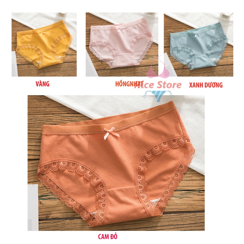 quần lót nữ cotton viền ren phối lưới mềm mại KIMCHIBIKINI đồ chip thái cạp to siêu đẹp kháng khuẩn sexy  QL008