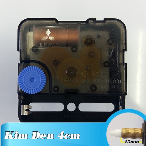 Bộ kim đen 4cm và Máy đồng hồ treo tường Taiwan loại tốt - Kim trôi trục 15mm