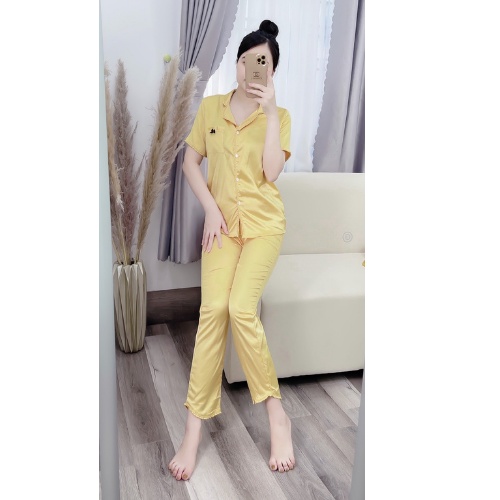 Đồ Bộ Pijama Lụa Mặc Nhà Viền Bèo Tay Cộc Phối Quần Dài Cao Cấp [ảnh thật + video chuẩn đẹp]