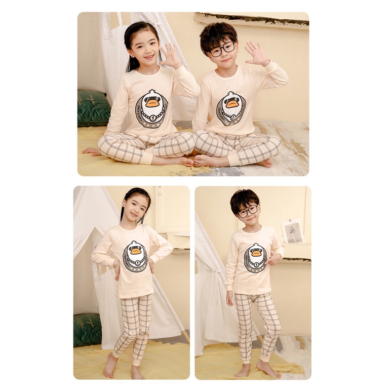 Bộ đồ ngủ tay dài chất liệu cotton phong cách Hàn Quốc thời trang mùa thu xinh xắn cho bé 3-14 tuổi