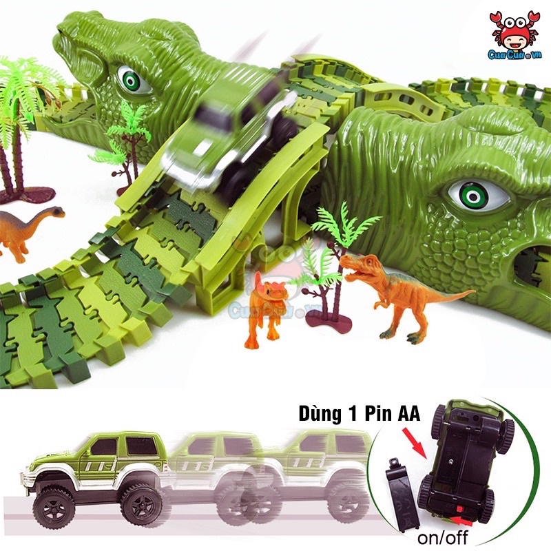 Bộ Đồ Chơi Lắp Ráp Đường Đua Khủng Long, Kèm Xe Địa Hình Chạy Trên Đường Ray Cỡ Lớn Cho Bé Sáng Tạo Gồm Có 240 Chi Tiết