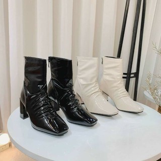 Boot nữ da bóng nhăn