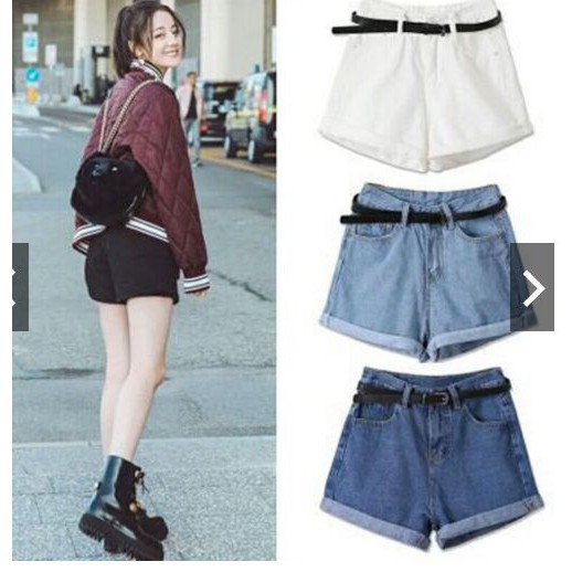 Quần đùi denim lưng cao thời trang cho nữ