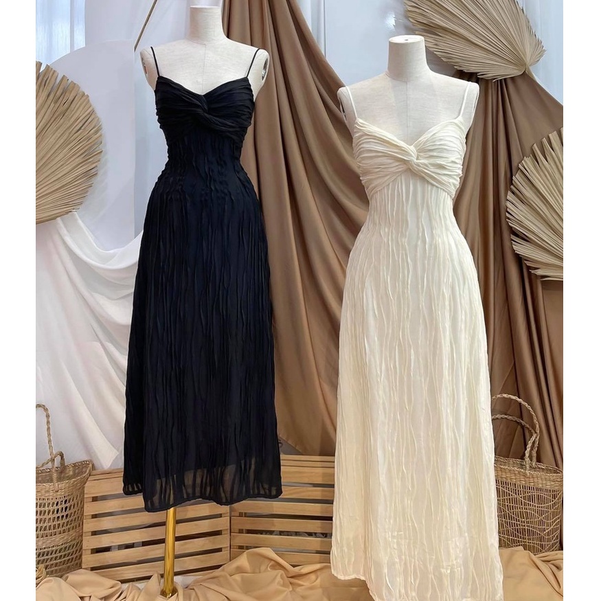 Đầm maxi 2s nhún thun xoắn ngực thiết kế theo xu hướng