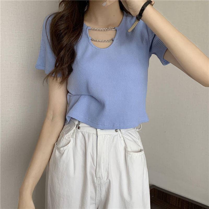 Áo Thun Ngắn Tay Eo Cao Thời Trang Mùa Hè Hàn Quốc Dành Cho Nữ