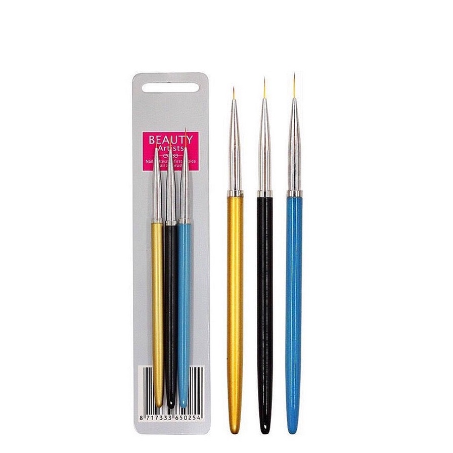 Bộ Cọ Nét Nail 3 Cây Cán Gỗ Nét Nhỏ Mảnh Dài Vẽ Móng Chuyên Dụng