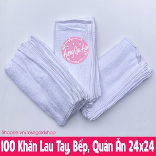 Set 100 Khăn Lau Tay, Nhà Bếp, Quán Ăn Vuông 24x24cm Trắng [Thanh Mai Shop]