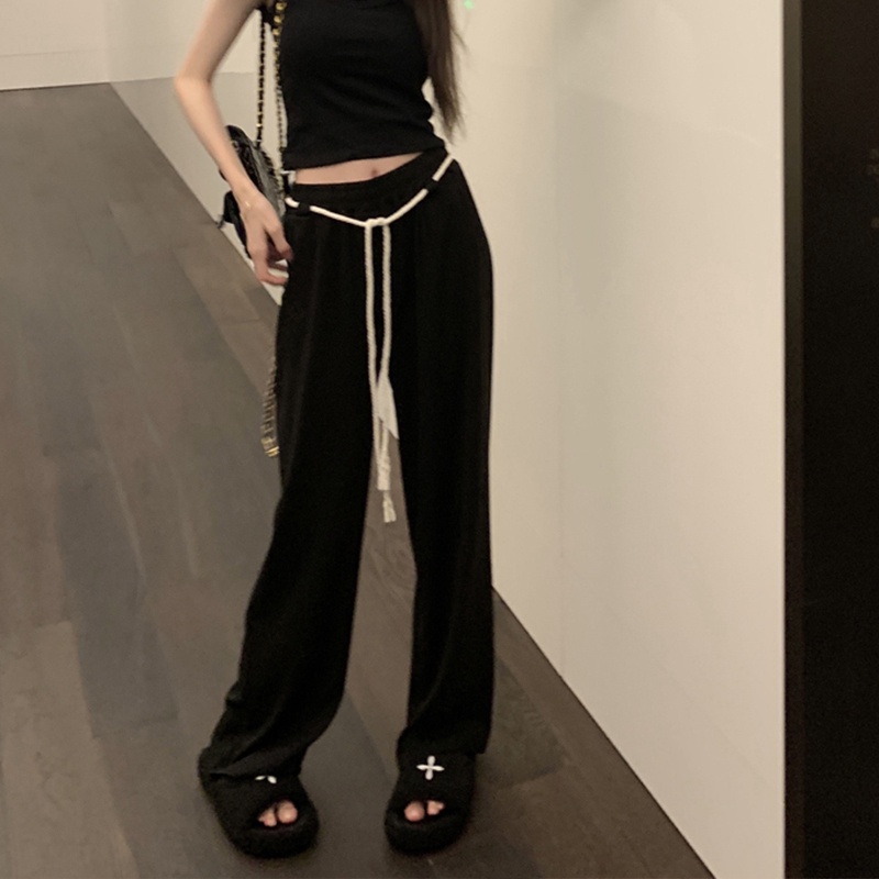 Quần thể thao ZHELIHANGFEI lưng cao có dây thắt ống rộng thời trang năng động