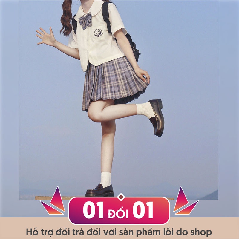 Áo sơ mi trắng dáng lửng cổ tròn thêu họa tiết xinh xắn phong cách học sinh JK Nhật Bản A00088