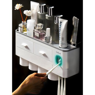 Mua Dụng cụ lấy kem đánh răng tự động kèm kệ để đồ dùng nhà tắm thông minh có ngăn kéo đựng đồ (Kèm 4 cốc đế từ hiện đại)