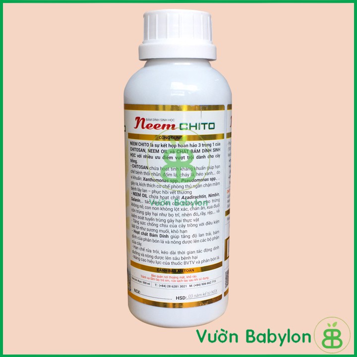 Dầu Neem - Chitosan Phòng Trừ Các Loại Rầy Rệp Sâu Bệnh Hại Cây Trồng - 500ml