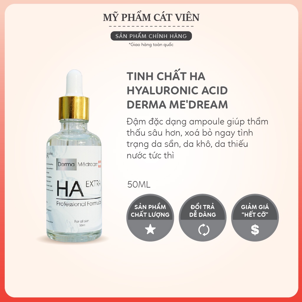 Serum tinh chất HA Derma, dưỡng ẩm cấp nước, kiềm dầu căng bóng da, se khít lỗ chân lông, trẻ hóa da - size nhỏ 50ml