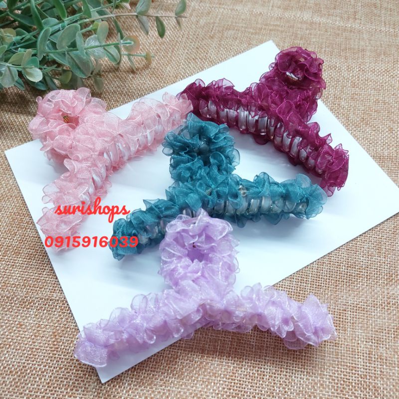 Kẹp tóc gấp vải voan nhún, Kẹp tóc Hàn Quốc phối vải voan