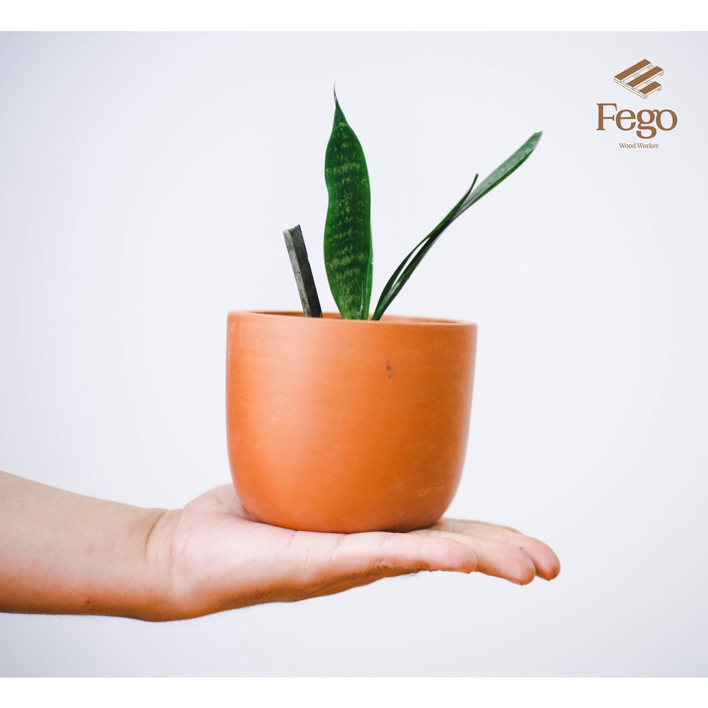 Chậu cây đất nung cỡ trung, size nhỏ 10cm, 20cm dáng trứng tròn FEGO để trồng cây ban công, để bàn làm việc