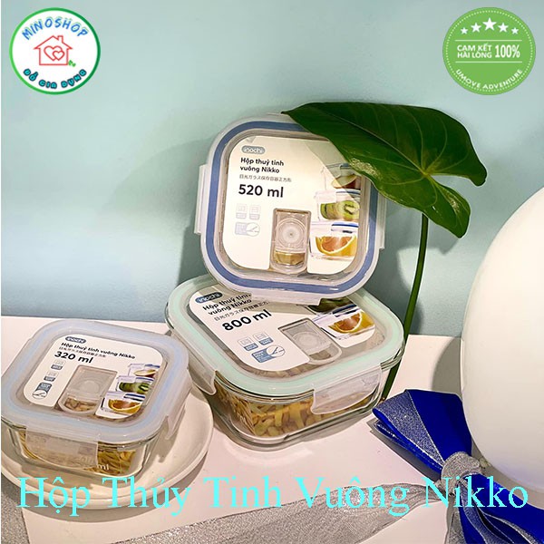 [3 Size] Hộp Đựng Thực Phẩm Thủy Tinh Vuông Nikko, Hộp Bảo Quản Thực Phẩm Vuông Inochi Cao Cấp | BigBuy360 - bigbuy360.vn