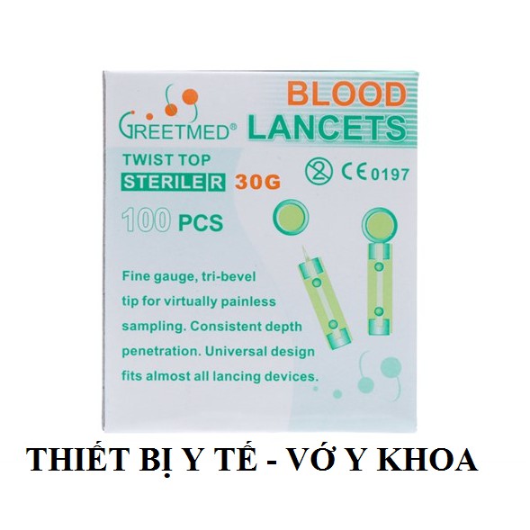 Kim Lấy Máu Cho Máy Đường Huyết Blood Lancets kim dẹp 2 cạnh (hộp 100 Kim)