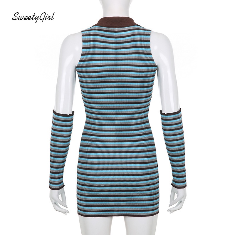 Đầm Mini Không Tay Cổ Bẻ Cài Nút Họa Tiết Kẻ Sọc Màu Sắc Tương Phản 2022 Thời Trang Cho Nữ