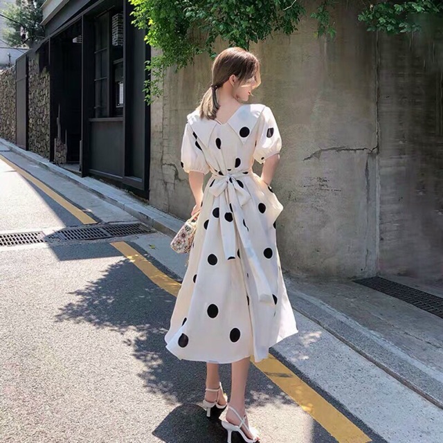 [ Mã FAMAYWA2 giảm 10K đơn 50K] Đầm dài chấm bi mặc đc 2 kiểu như hình phối dây đai lưng | BigBuy360 - bigbuy360.vn