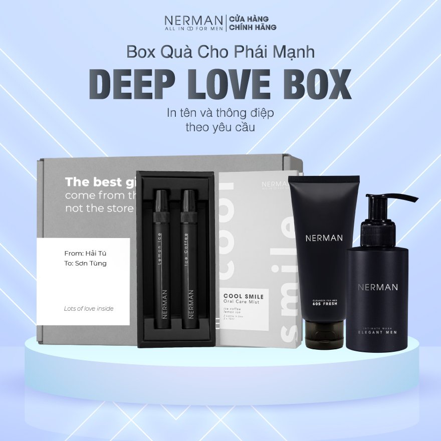 Bộ quà nam giới DEEP LOVE BOX NERMANXịt thơm miệng 10ml/chai &amp; Dung dịch vệ sinh nam