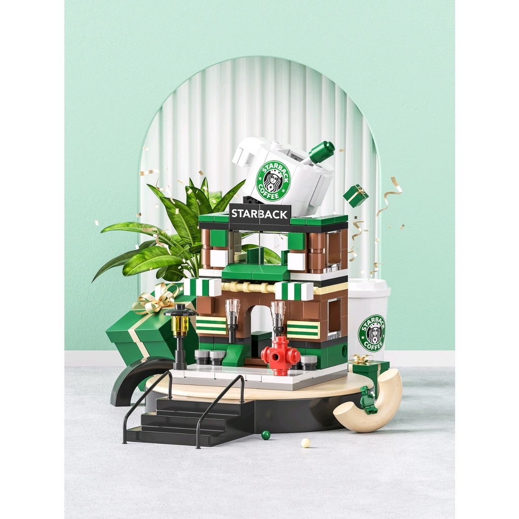 STARBUCKS Bộ Đồ Chơi Lắp Ráp Xe Tải Quán Ăn Vặt Cho Bé