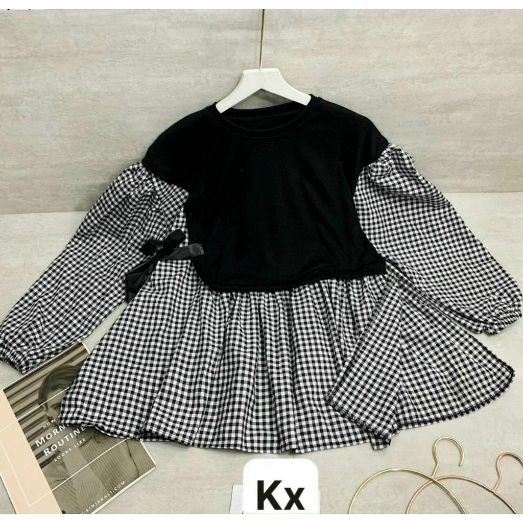 Áo babydoll Caro Tay Dài Cột Nơ