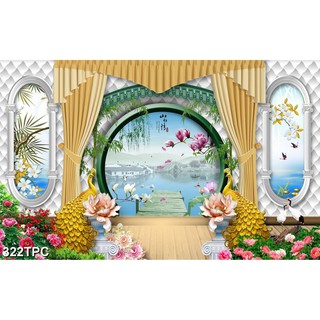 TRANH PHÀO CHÌ  RÈM CỬA ĐẸP NHIỀU MẪU DÁN TƯỜNG 3D