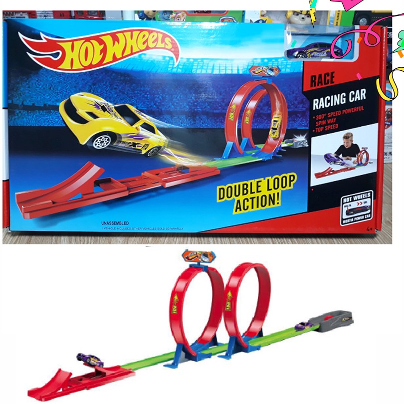 Hot wheel đường đua gồm 1 xe và 2 vòng xoắn đồ chơi trẻ em