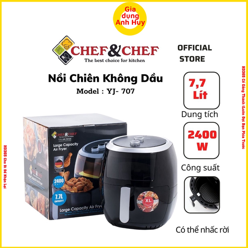 Nồi chiên không dầu Chef &amp; Chef  Loại 7.7L  có kính nhìn trong suốt  khay chứa rộng shop GDAH NCKD7.7