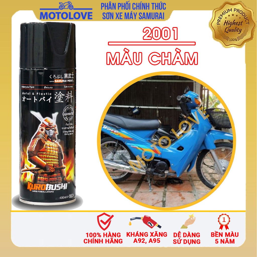 Sơn Samurai màu chàm 2001 - chai sơn xịt chuyên dụng nhập khẩu từ Malaysia.