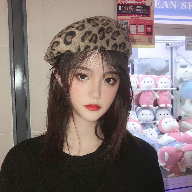 Mũ Nồi Beret Mũ Lông Vân Beo 2 Lớp Viền Da