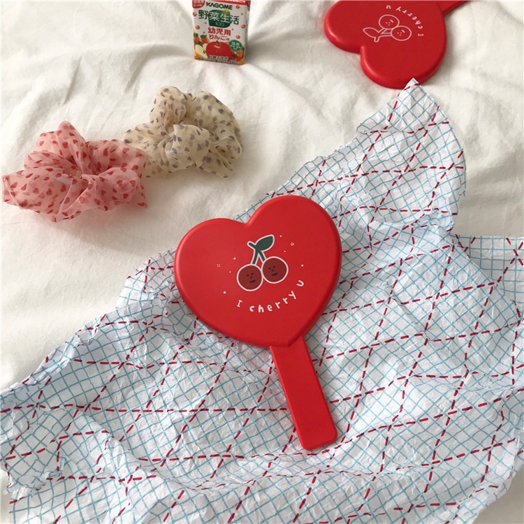 Gương trang điểm tay cầm anh đào dễ thương hàn quốc