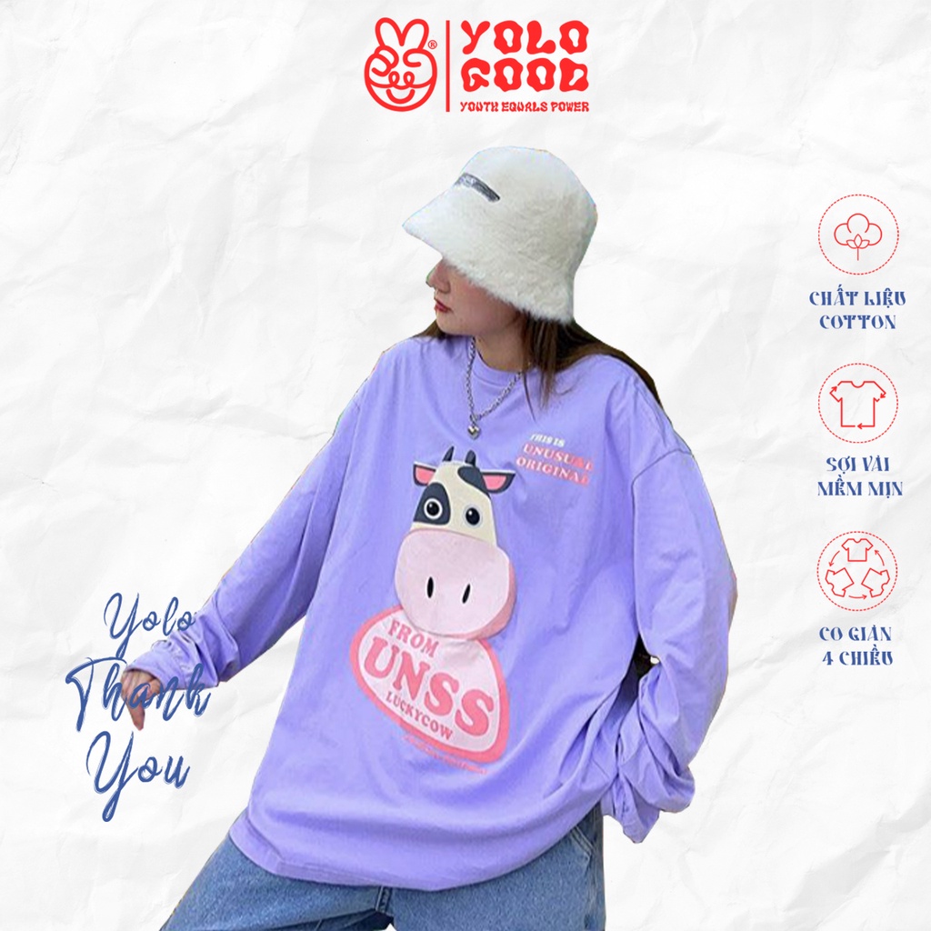 Áo thun dài tay  BÒ SỮA UNSS  phông Unisex nam nữ tee oversize form rộng pull Ulzzang Streetwear thu đông vải mềm