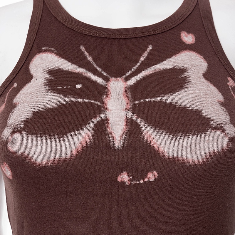 DUNEA Áo Thun Sát Nách Cổ Tròn In Hình Bướm Thiết Kế Mới Cho Nữ