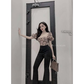 Áo lưới họa tiết chữ cúp ngực tay phồng!