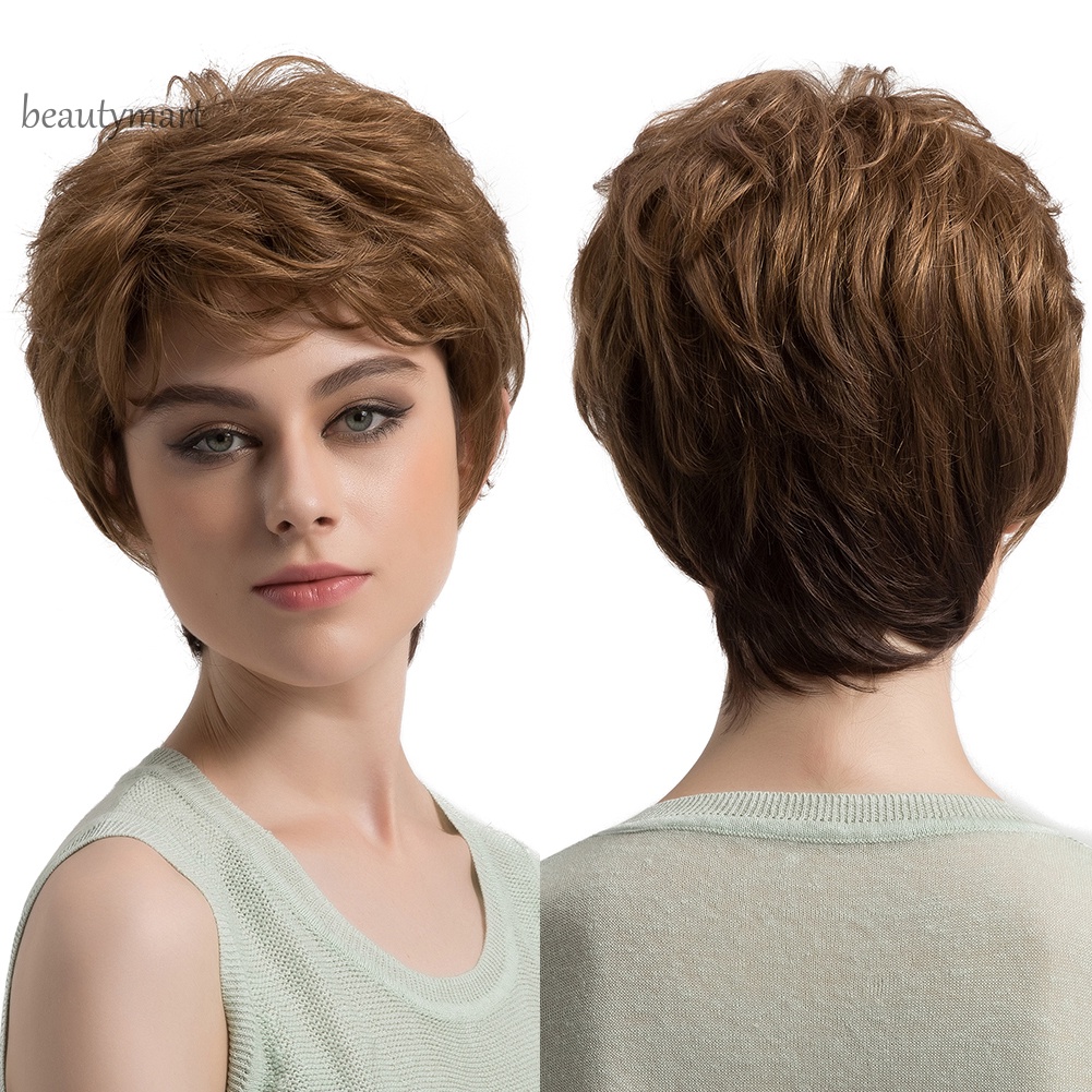 Tóc giả ngắn xoăn màu nâu thời trang cho nữ