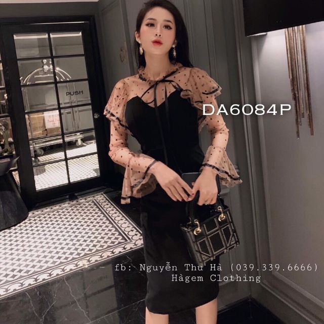 ĐẦM BODY PHỐI TAY LƯỚI BI (xả kho)