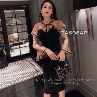 Đầm body phối tay lưới bi